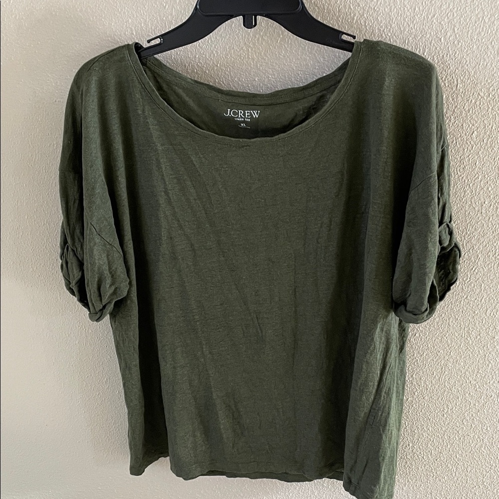 J. Crew Dark Green Short Sleeve Linen Tee XL